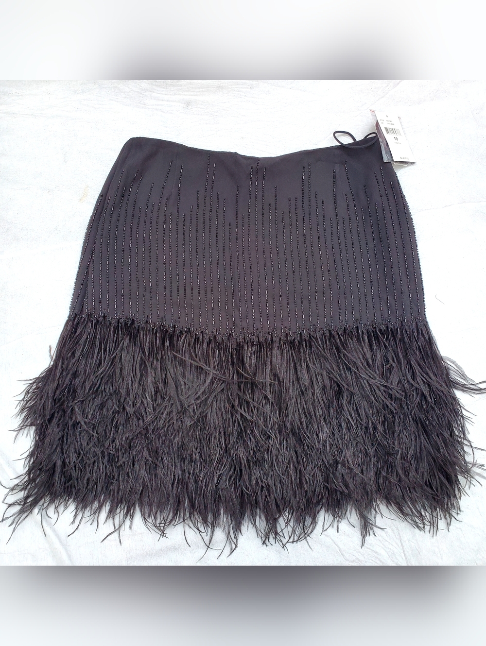 Ralph Lauren Black Beaded Mini Skirt with Feather Fringe